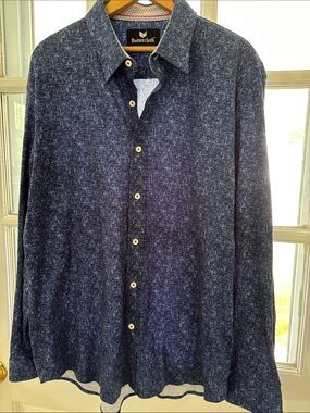 Butter Navy Heathered Long-Sleeve Button-Down Shirt XL